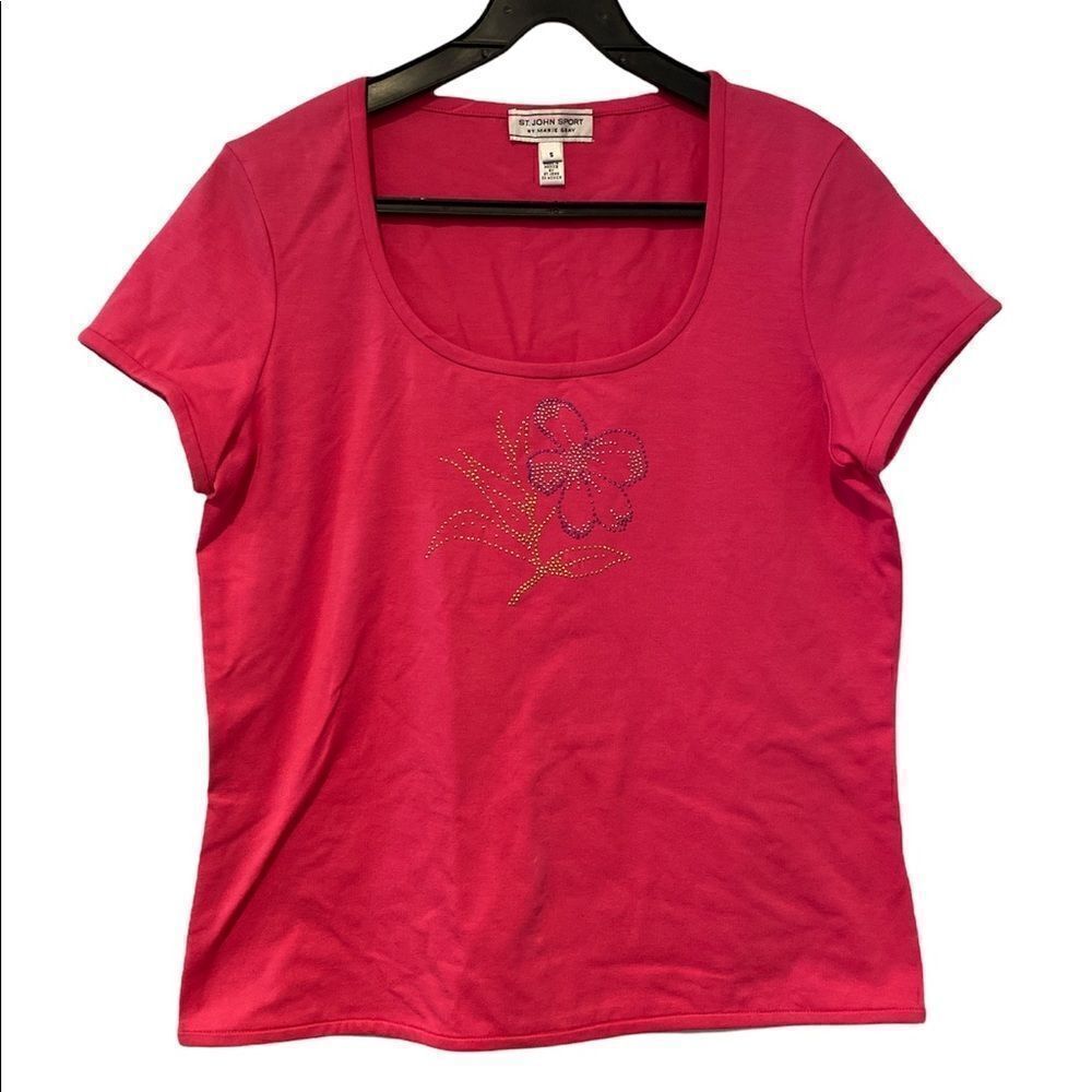 St. John by Marie Gray Pink Embellished T-Shirt Size Small